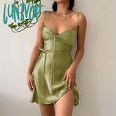 Lunivop Green Mini Satin Club Party Dresses Sexy Summer Slip Dress Beach Outfits For Women Fashion
